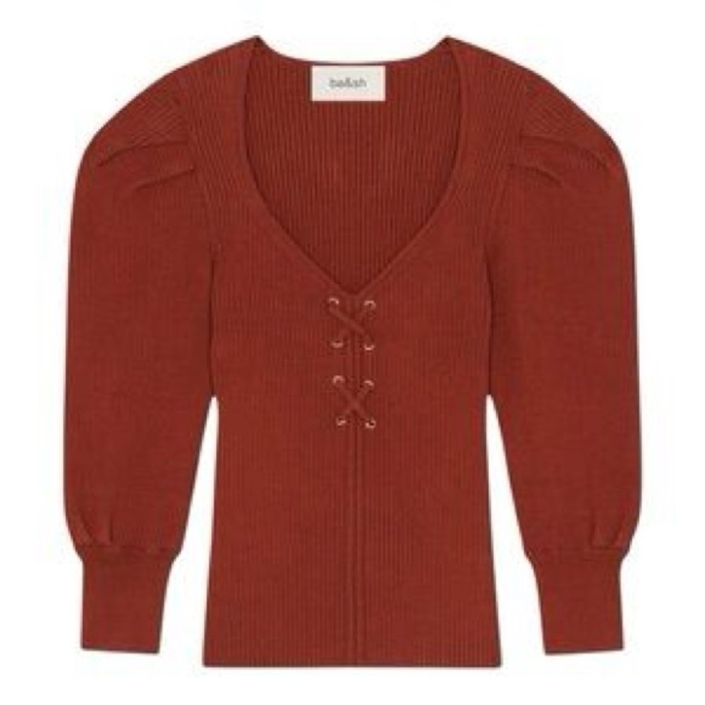 ba&sh Rust Orange V-Neck Sweater with Lace-Up Detail size Small